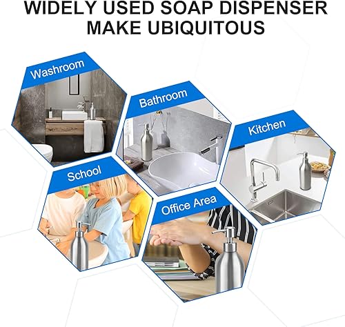 Miniatura 7 de Dispensador grande de jabón para platos, botella de jabón de acero inoxidable cepillado de 25.5 onzas con bomba antioxidante a prueba de fugas,