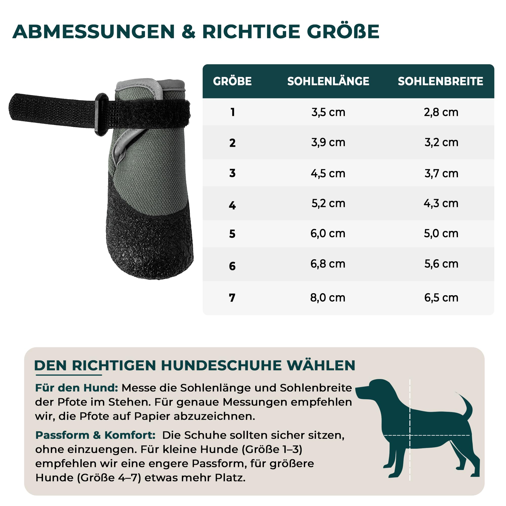 Active Hundeschuhe, 4er Set, Allwetter, rutschfeste Sohle, SBR und Naturkautschuk, Atmungsaktives Mesh, 7 Größen, Klettverschluss (Schwarz, 7)
