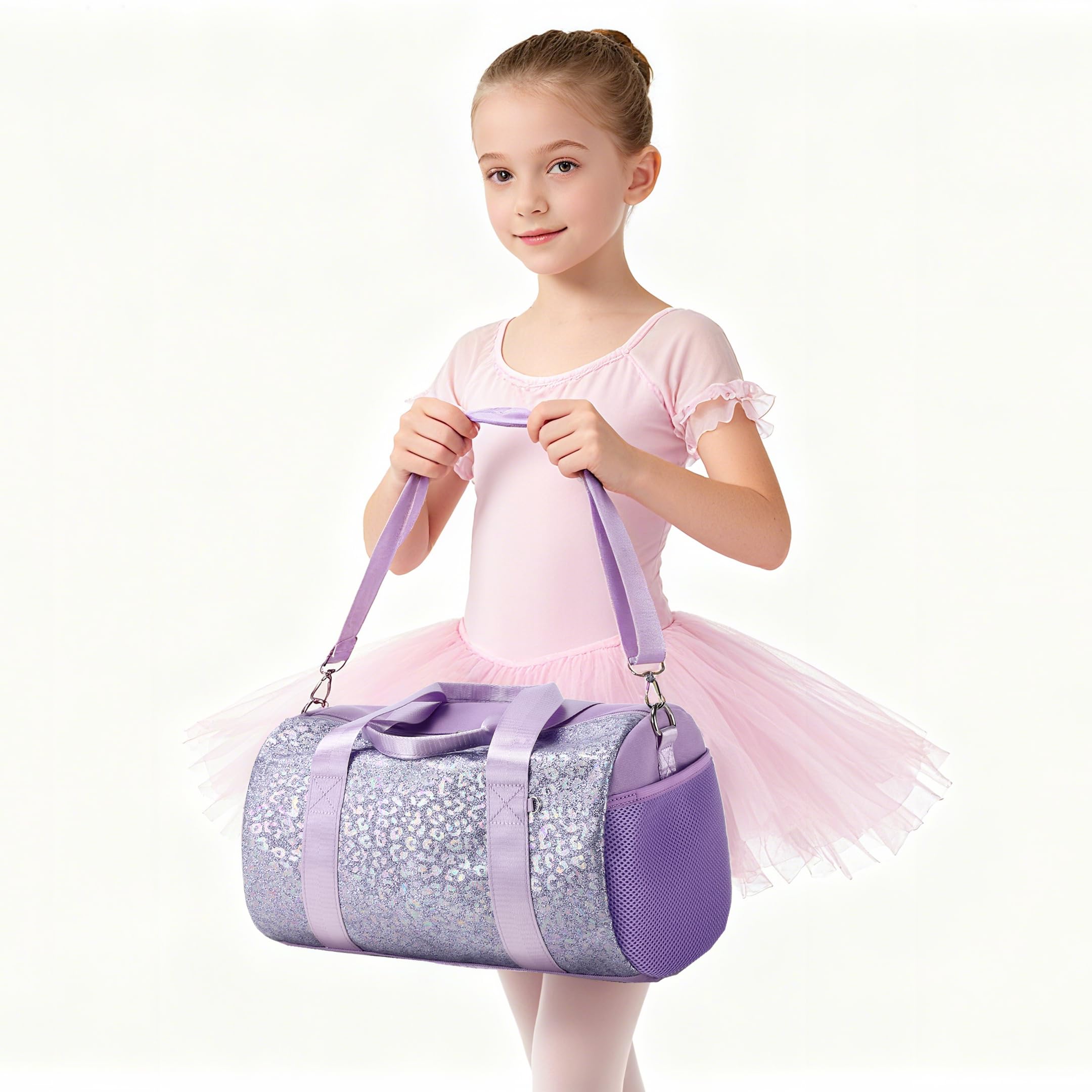 Sac Sport Filles Enfant Sacs Danse Ballet Latine Petit Sacs de Voyage Enfant Filles avec Poche Étanche Séparée,Léopard