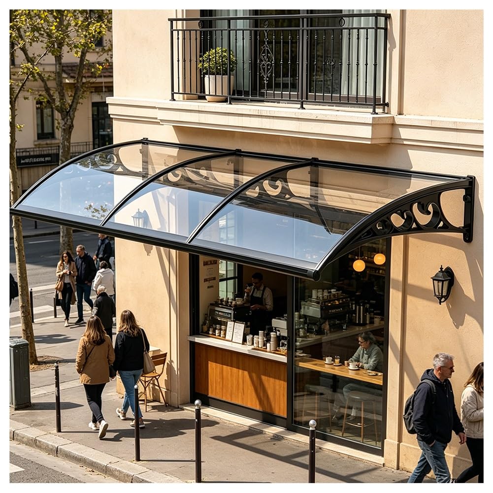 Auvent de porte et fenêtre polycarbonate 80x360cm abri soleil pluie neige