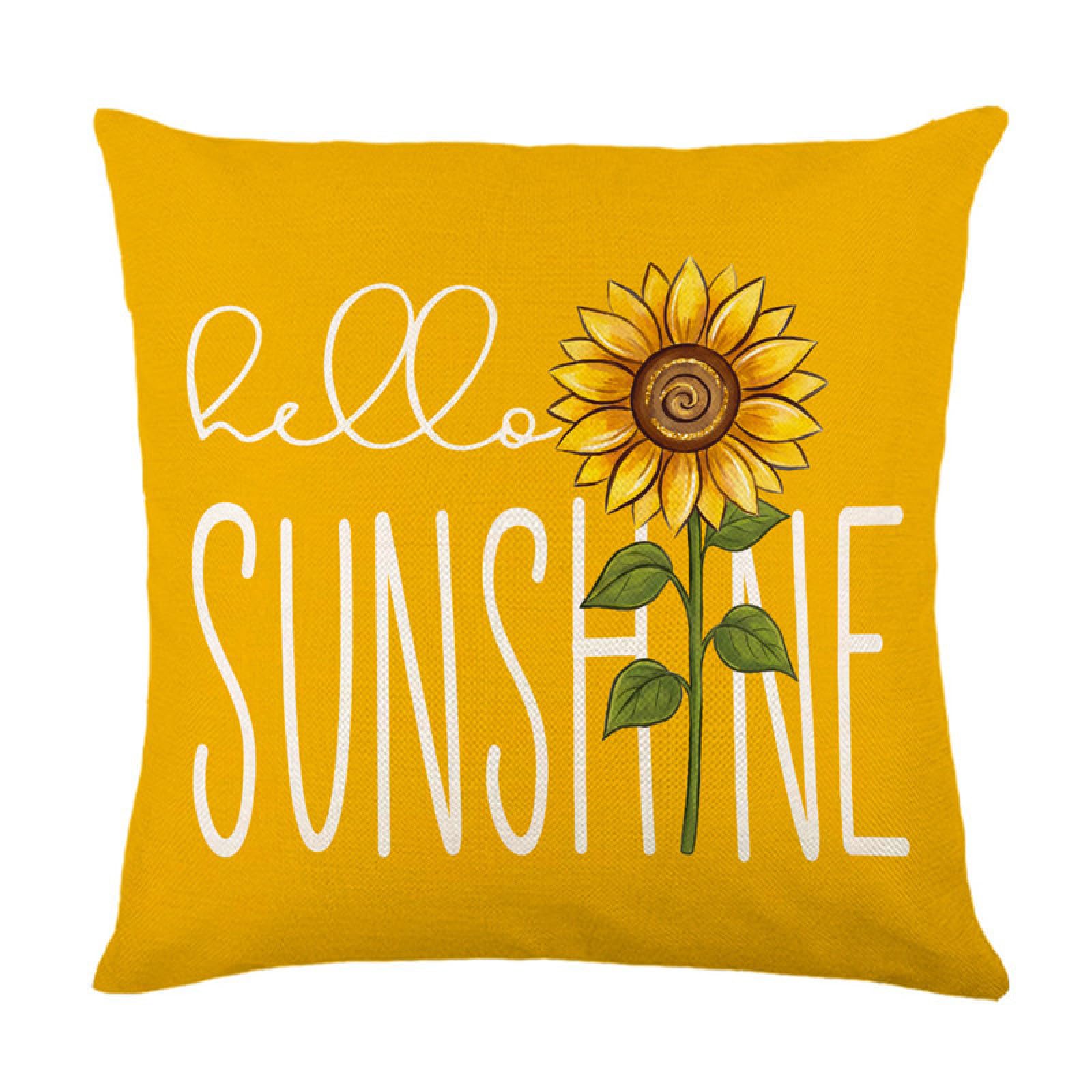 Cushion Covers 50cm x 50cm Yellow Flower Leaves Decorative Pillows with Invisible Zipper Garden Cushions Square Linen Scatter Cushions Comfortable Breathable Pillow Cover
