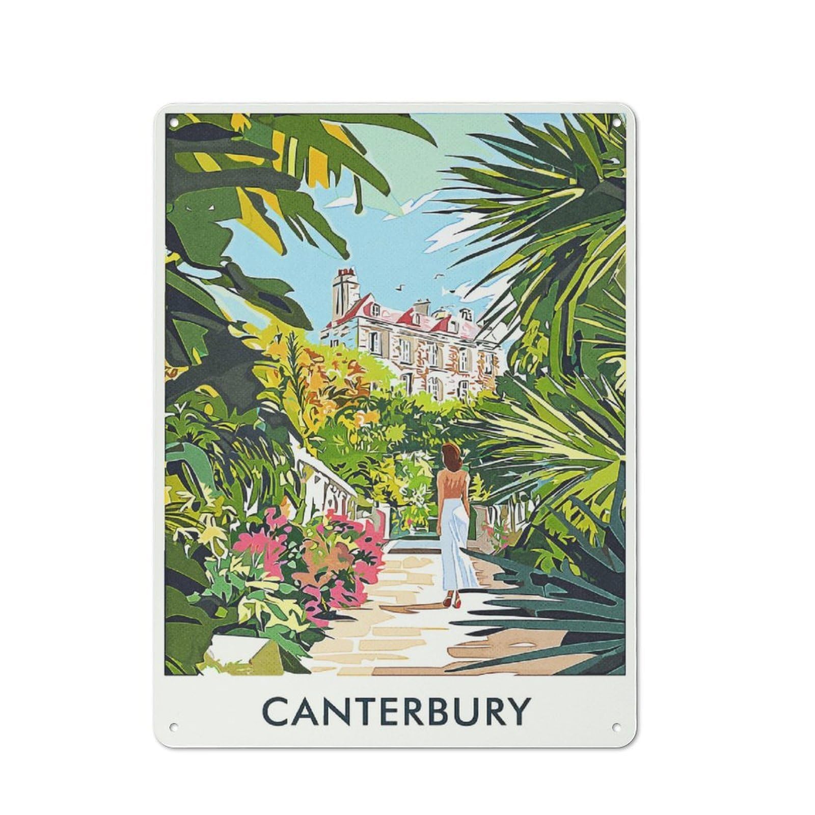 Junmoney Style-14 Canterbury Garden Scene Vintage Metal Wall Decor 40X30cm, Tin Sign For Cafe, Pub, Workshop Or Home Bar, Small Accent For Blank Walls