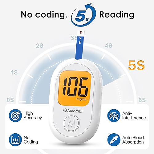 Miniatura 3 de G-426 Kit de Monitor de Glucosa en Sangre - 100 Tiras Reactivas y 100 Lancetas para Uso Doméstico, 500 Memoria, Glucómetro con Solución de Control,