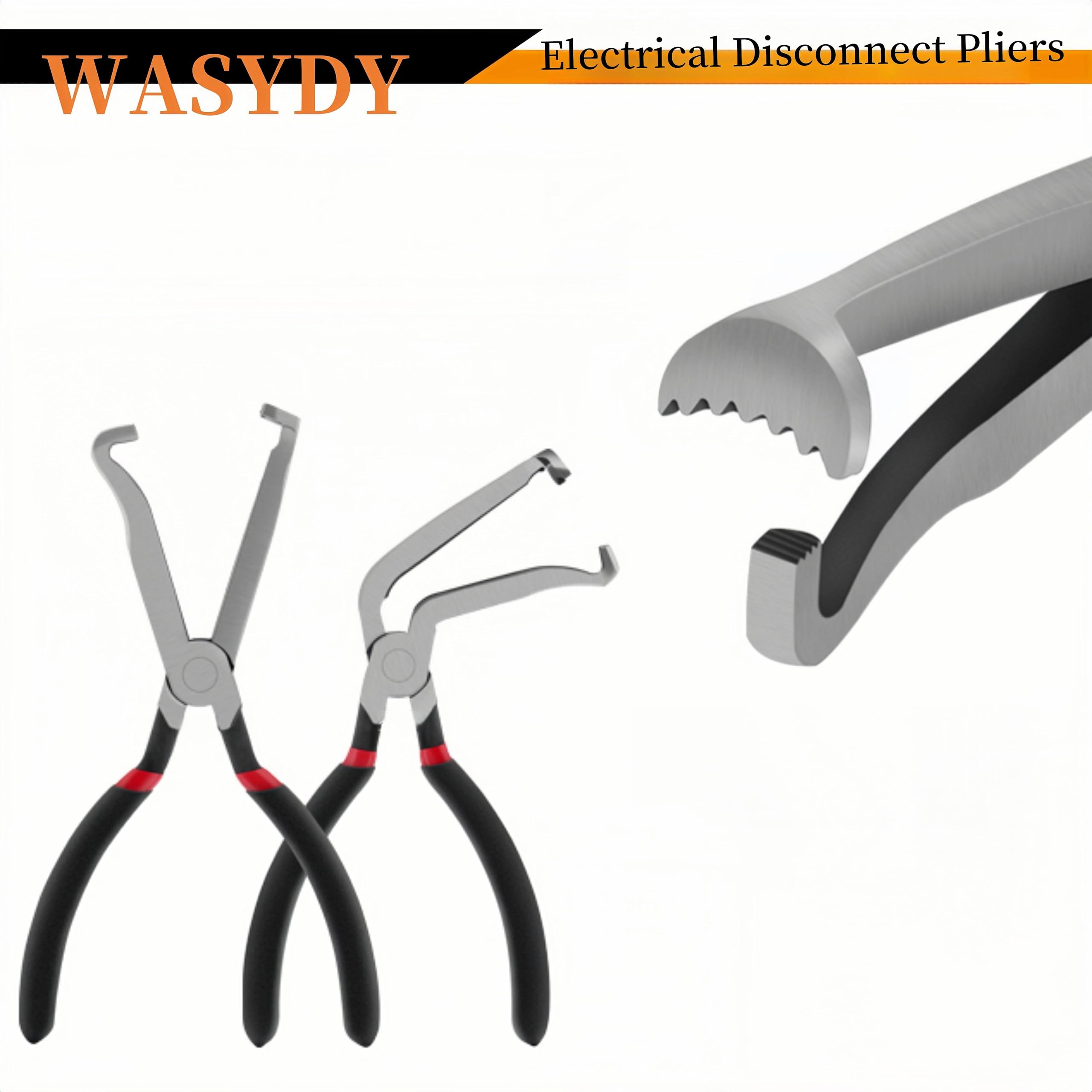 WASYDY 2PCS Electrical Disconnect Pliers Set For Cars, Automotive Connector/Hose/Fuel Line Disconnect Tools (1*Straight + 1 * 60° Angle) Universal Spark Plug & Push Tab Style Plugs Removal Tool Kit