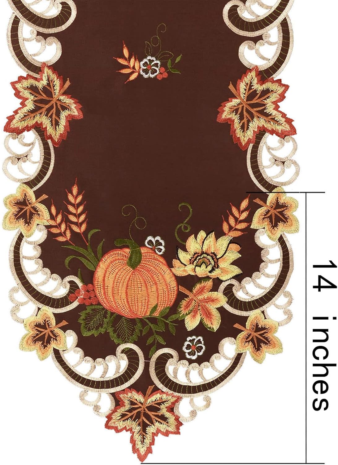 Simhomsen Brown Embroidered Thanksgiving Harvest Pumpkins Table Runners for Autumn Or Fall Decorations (14 × 89 Inches)
