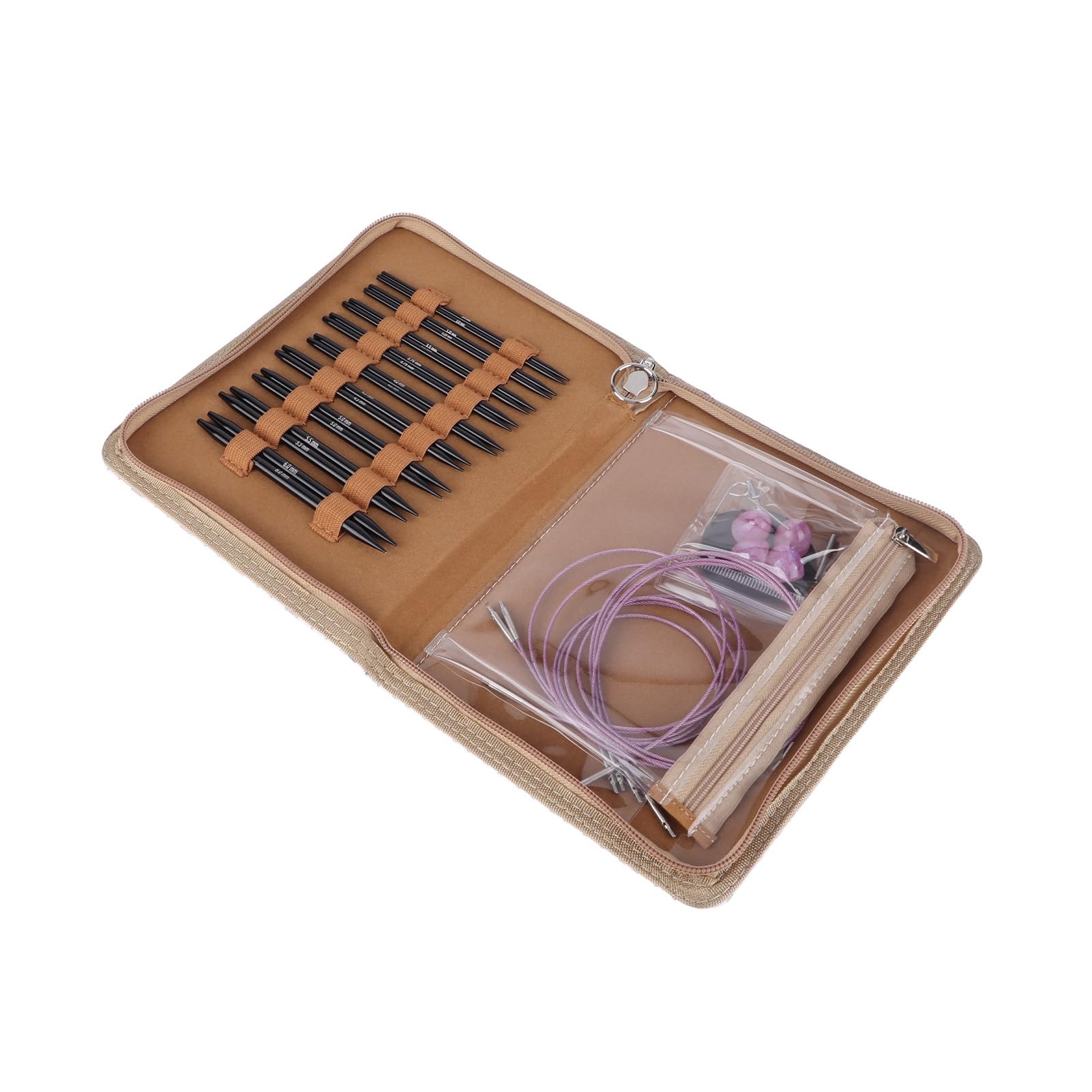 Juego de agujas de tejer circulares, juego de agujas circulares ergonómicas intercambiables de 3 a 6 mm con bolsa de almacenamiento para manualidades, entusiastas, tejedores, principiantes