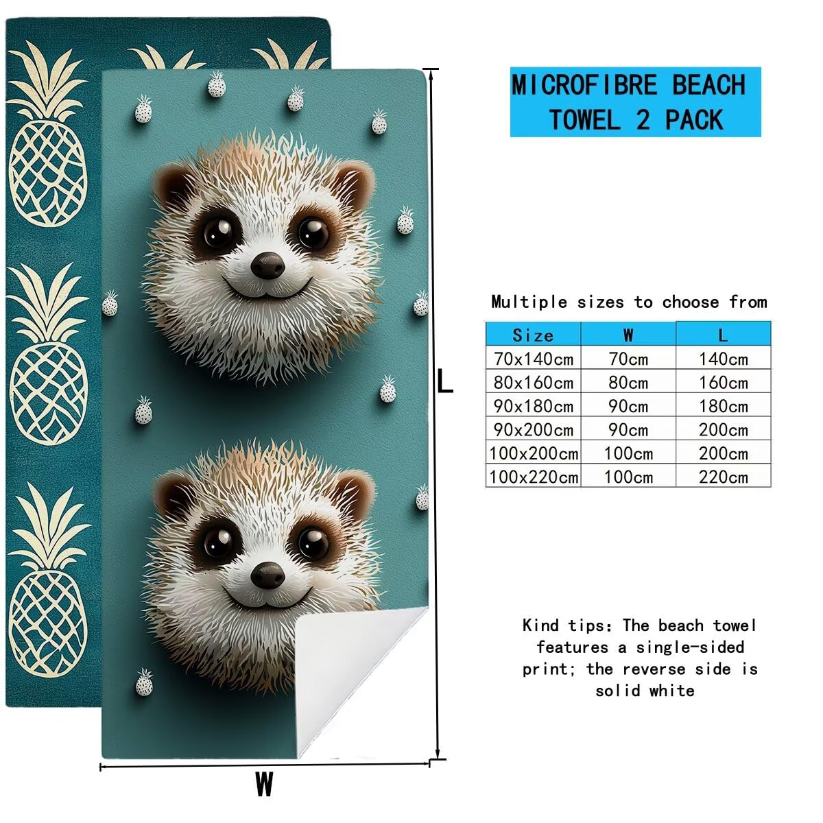 Telo Mare Microfibra, Telo Mare Grande 100x200cm 2 Pezzi, Asciugamano Palestra Donna Asciugatura Rapida, Antisabbia Asciugamano Microfibra, Leggero Asciugamani Palestra per Regalo (Animale) -4334