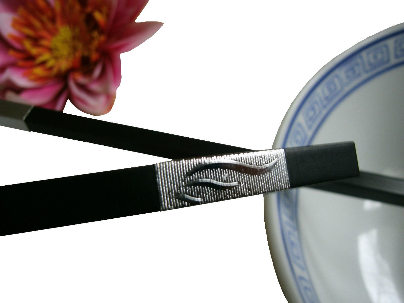 2 paia di bacchette di metallo nero argento ornamento Chopsticks esstaebchen 4stueck