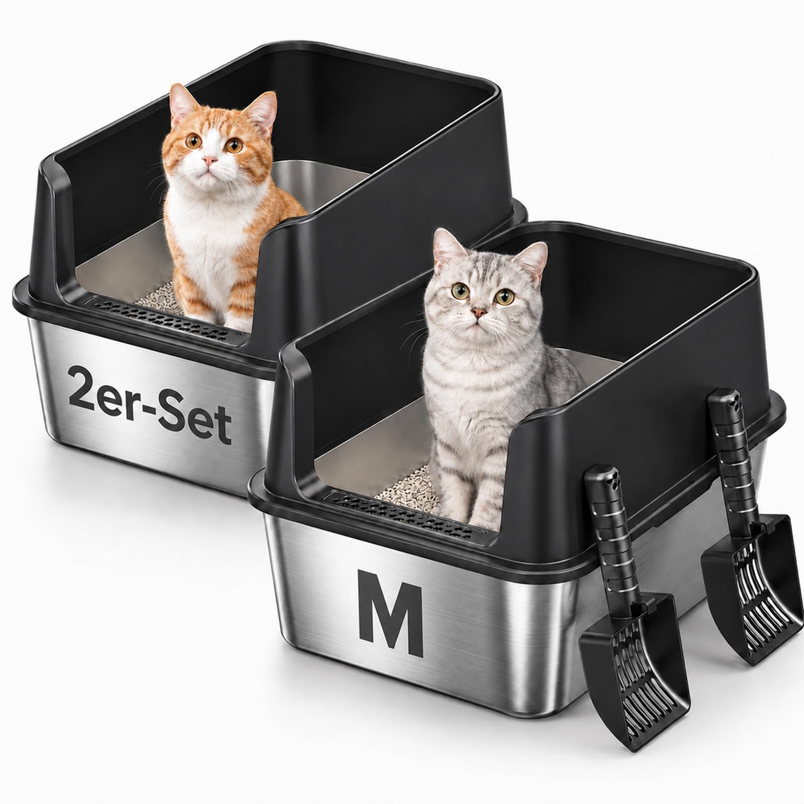 Inodoro para gatos de acero inoxidable, 43 x 33 x 30, color negro