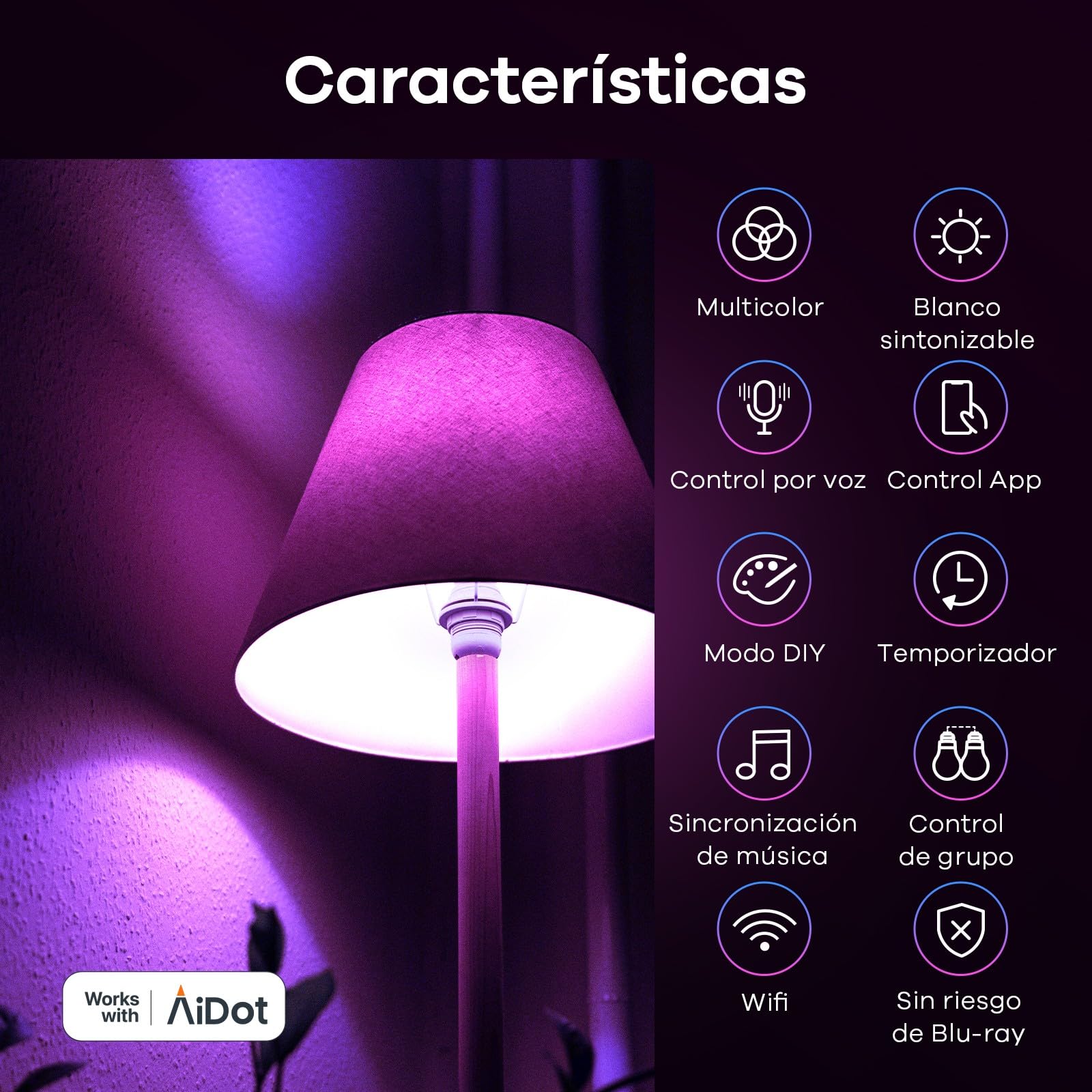 Linkind Matter Smart RGBTW Bombilla, WiFi LED E27, Bombilla Multicolor RGB/RGBTW 1800K-6500K, Compatible con Alexa Google Home, 9W equivalente a 60W, paquete de 4