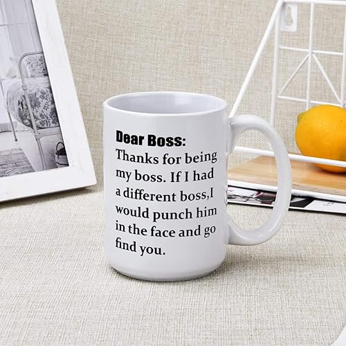 Miniatura 5 de Taza de café con texto en inglés "Dear Boss, Thanks for Being My Boss, If I Had A Different I Would Punch Him And Find You", divertida taza de café