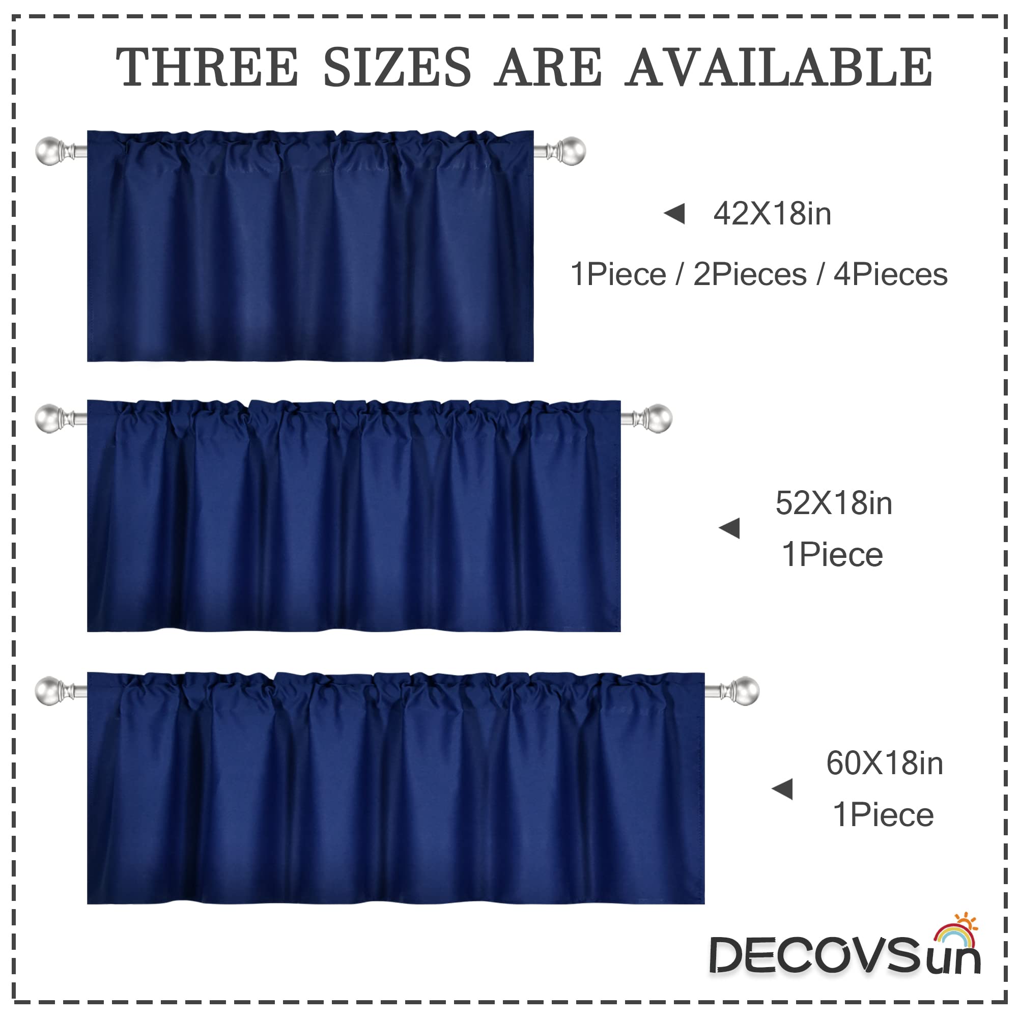 DECOVSUN Cantonnière pour fenêtres de 132 x 45,7 cm - Isolation Thermique - Occultant - avec Passe-Tringle - pour Salle de Bain et Salon - Bleu Marine