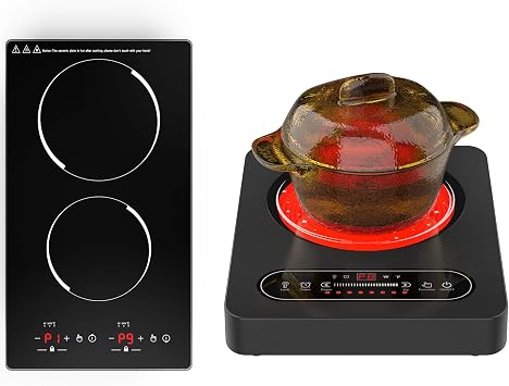 GIHETKUT Single and Double Induction Cooktop,110V Electric Stove Top with LED Touch Control, Multiple Power Levels, Timer, Safety Lock,Portable cooktop