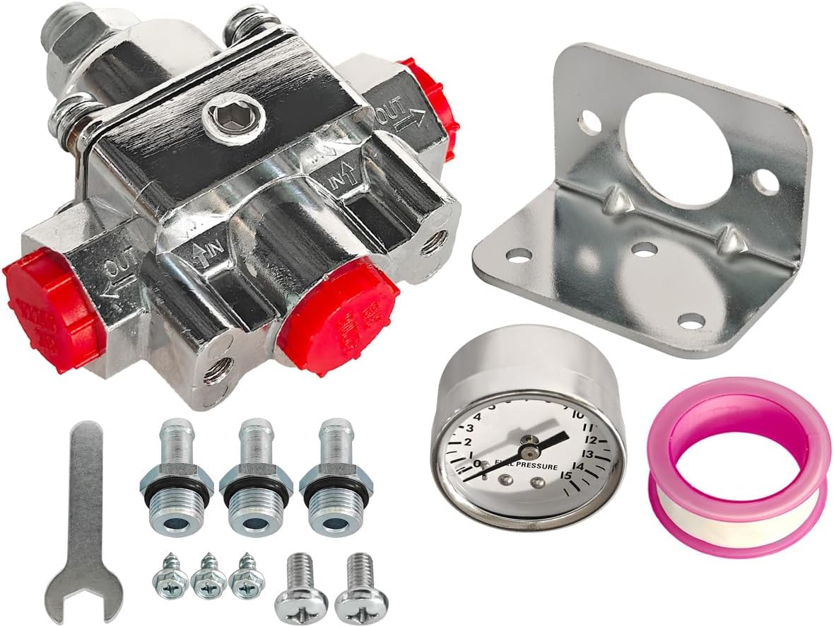 12-804 Fuel Pressure Regulator with Fuel Gauge Fits for Holley Edelbrock Carburetors 1-4PSI Adjustable 3/8in NPT 0-15PSI