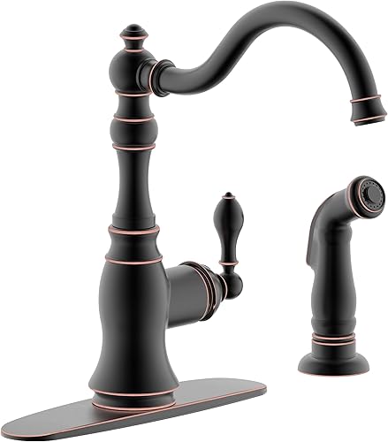 Derengge KF-6832TB-ORB - Grifo de cocina de un solo mango de 8 pulgadas con rociador lateral, instalación de 2 agujeros o 4 agujeros, cumple con disponible en Yaxa Colombia