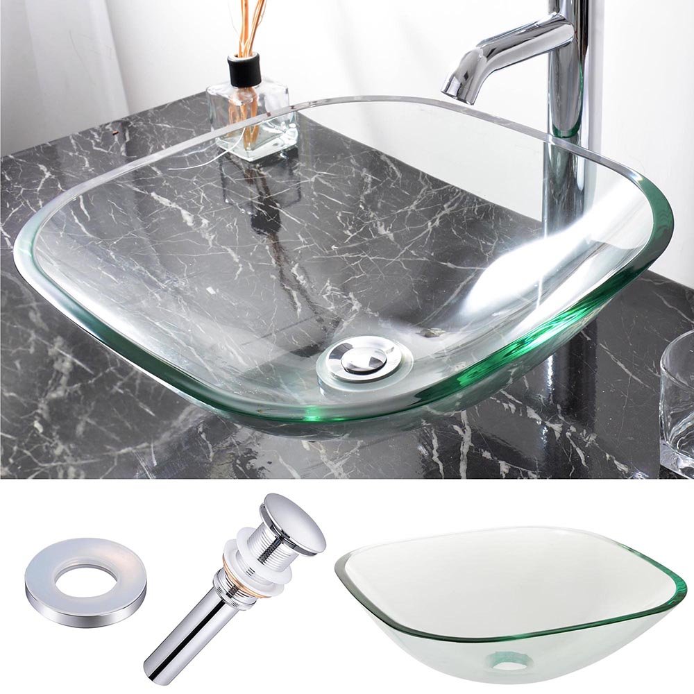 Aquaterior Lavabo De Baño Redondo Artístico De Vidrio