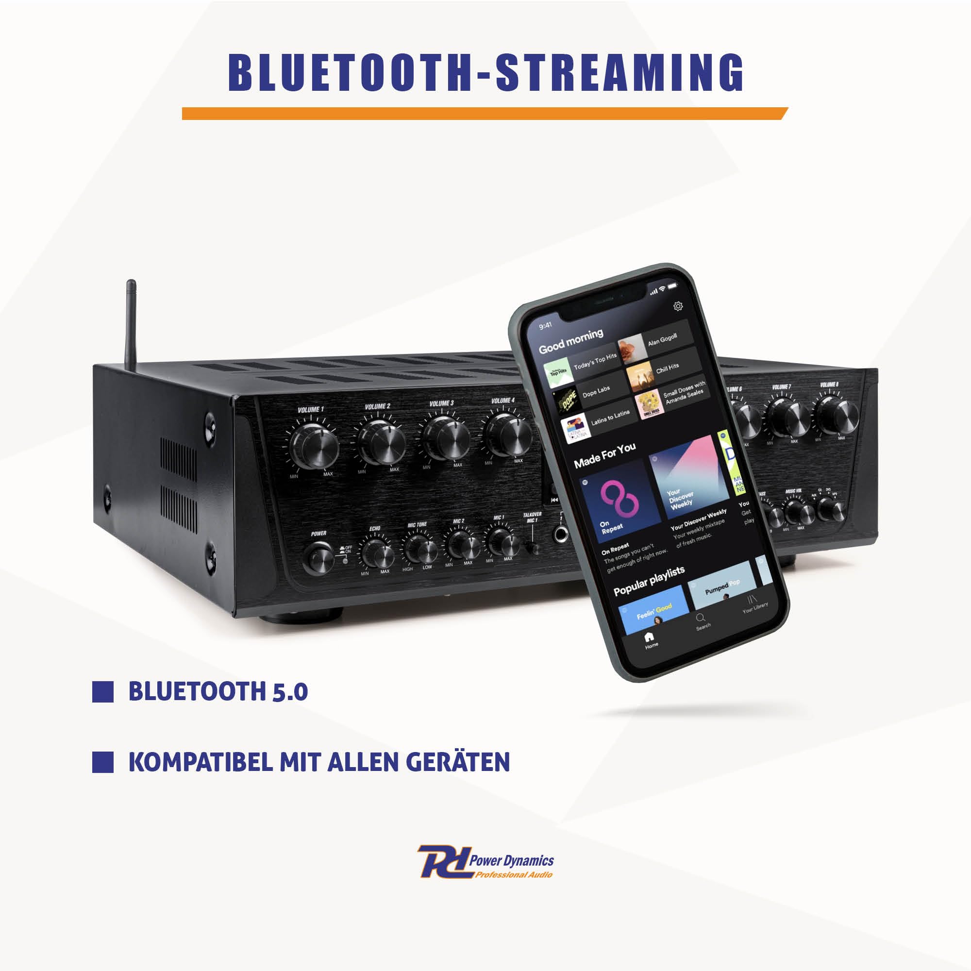 Power Dynamics PV280BT Verstärker mit Bluetooth - 8 Kanal Bluetooth-Receiver mit 800 Watt Leistung, MP3-Player, FM Radio - für Karaoke geeignet, inklusiv Fernbedienung - Schwarz