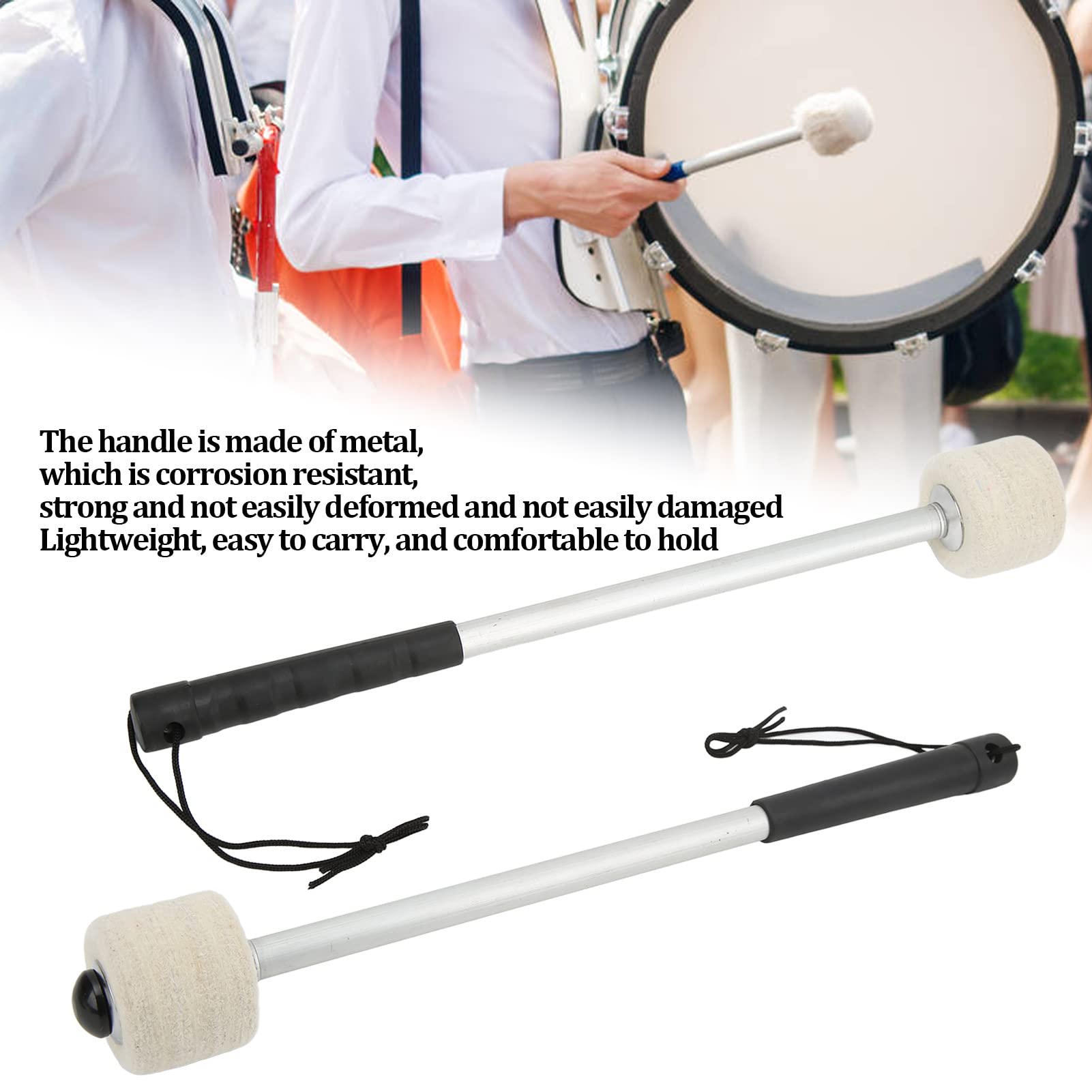 2pcs Percussion Mallets Compact Portable Light Weight Professional Practical Instruments Parts Glockenspiel Mallets, Rubber Xylophone Mallet with Wood Handle, Bell Sticks for