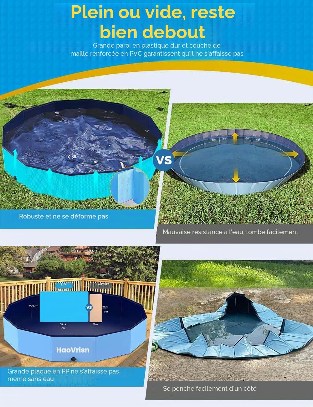 HaoVrisn Piscine pour Chien, 120x30CM Piscine Enfant et Animaux, PVC épais et Antidérapant, Grande Piscine Chien avec Rustines et Valve de Vidange