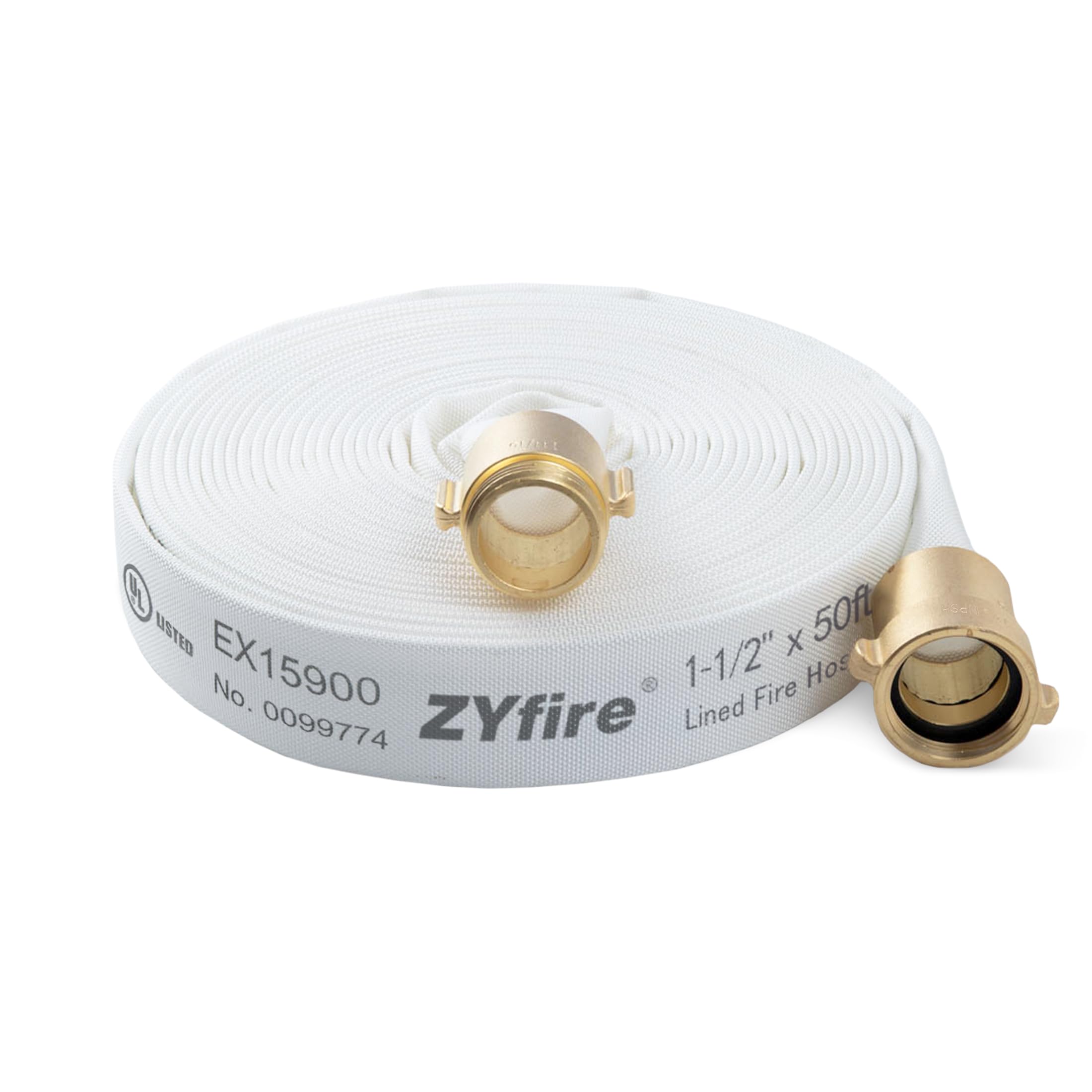 ZYfire Fire Hose - 1-1/2" ID x 50 FT Single Jacket TPU Firefighter Hose with NPSH Brass Couplings 750 PSI Burst Pressure Lightweight for Use in Firefighting
