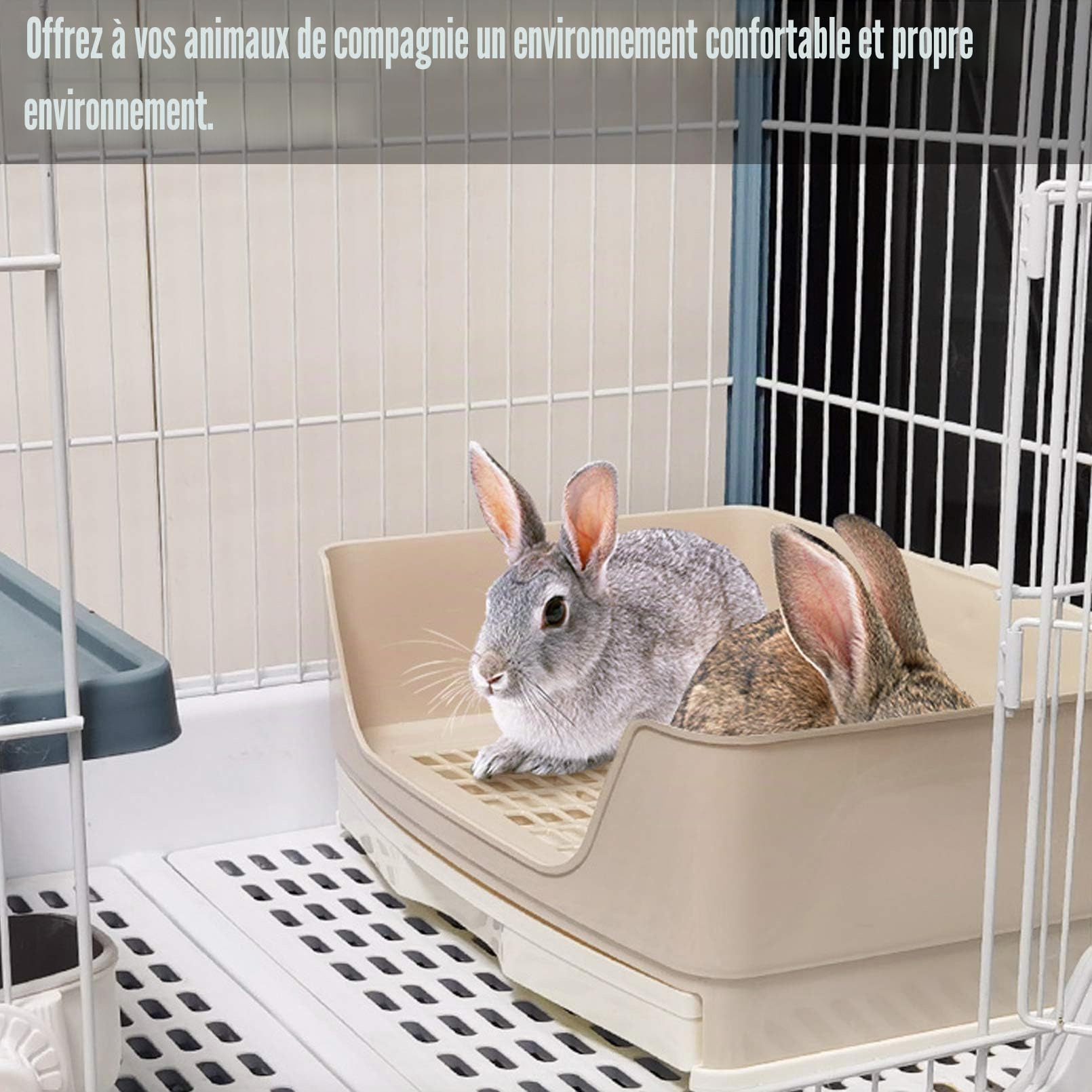 kathson Grand bac à litière pour Lapin, Toilettes d'angle avec tiroir pour Hamster, Cochon d'Inde, Furet, galesaur, Lapin et Autres Animaux (Marron)