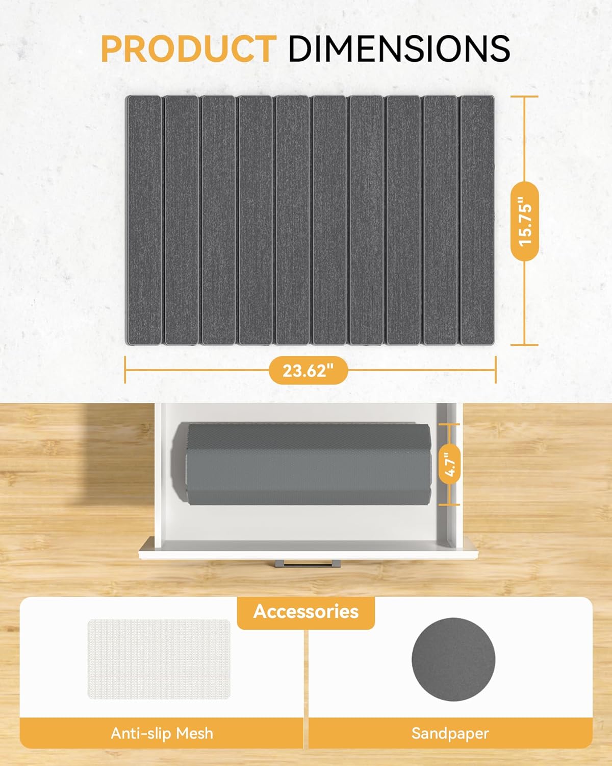 Yofidra Large Stone Dish Drying Mat for Kitchen Counter, Quick Dry Stone Mats with Absorbent Diatomaceous Earth, Foldable Roll Up Drying Organizer Pad for Utensils Plate, 24"×16", Dark Gray