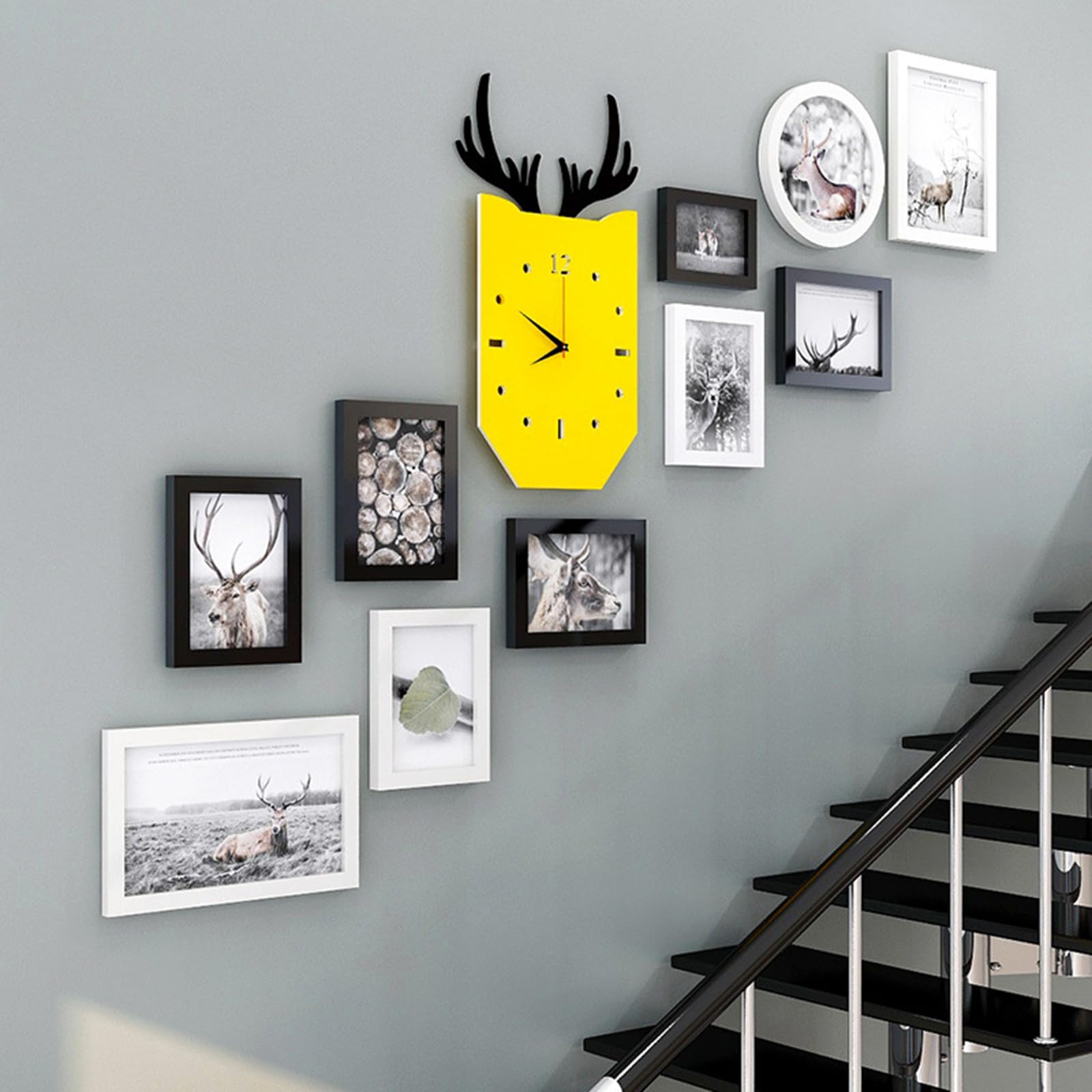 Cadres photo avec horloge murale noire | Lot de 11 multicolore