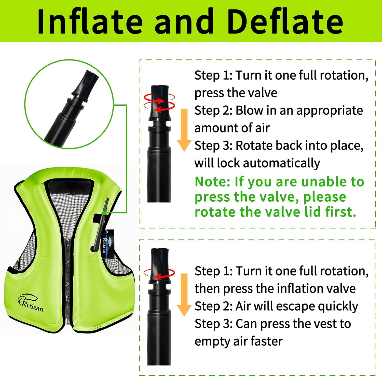 Rrtizan Inflatable Snorkel Vest for Adult, Travel Snorkeling Vest for Snorkeling, Paddleboarding, Swimming, Adult Snorkel Vest Swim Vest Suitable for 90-220lbs