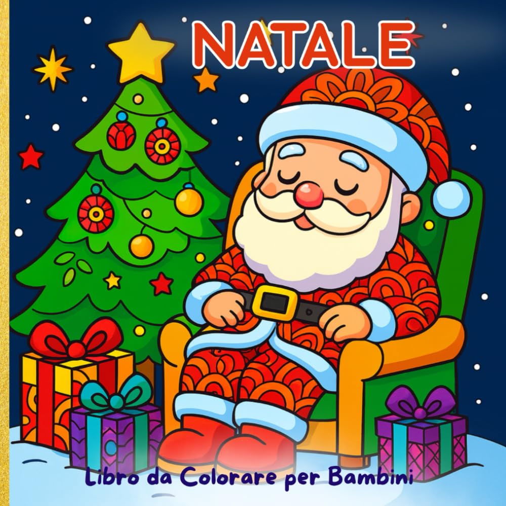 Natale Libro da colorare per bambini: Disegni semplici Decorati con Pattern Mandala in Formato Quadrato e Retro Nero