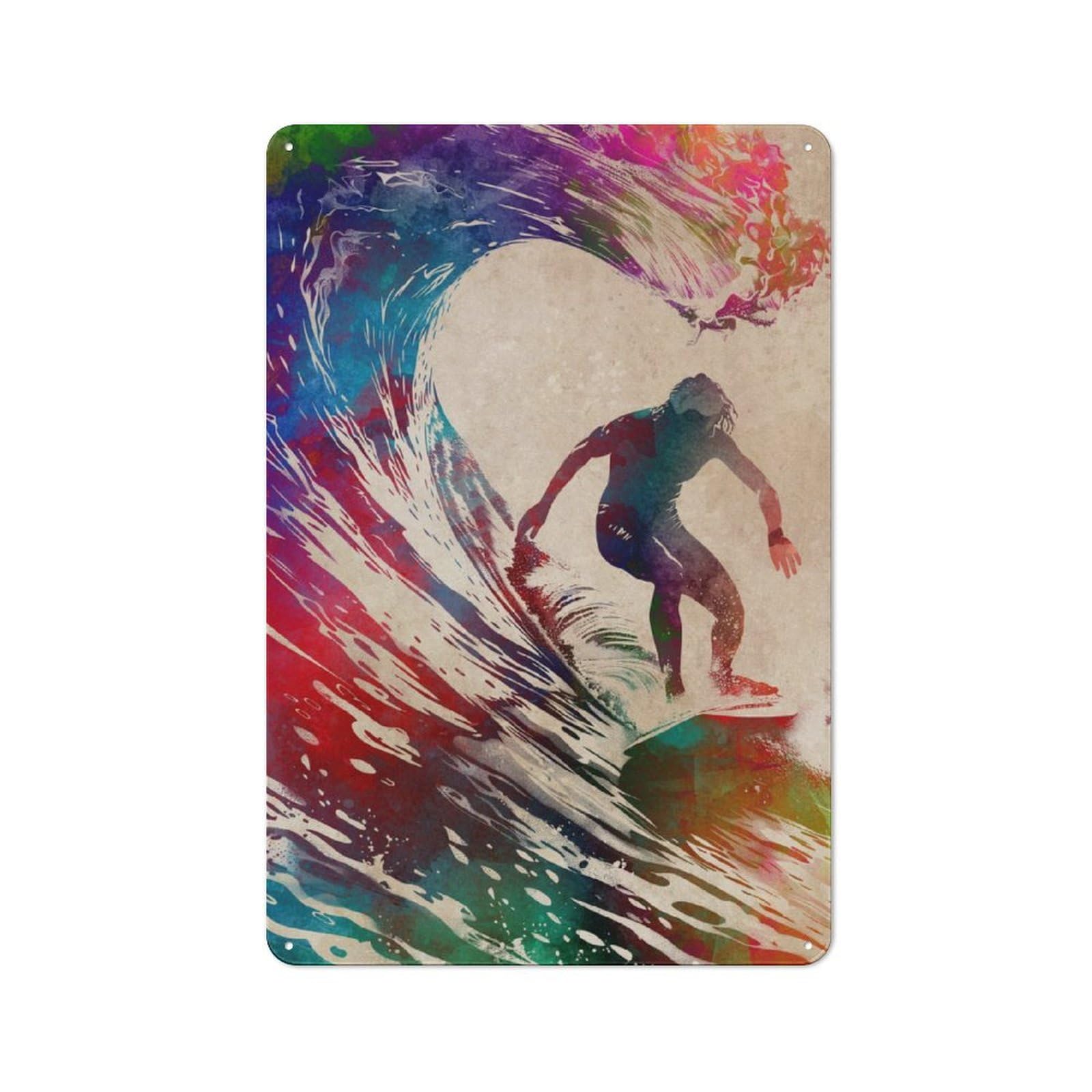 Junmoney Surfer Watercolor Art Vintage Tin Sign 30X20cm For Lounge Or Reading Corner, For Reading Corner Decorators