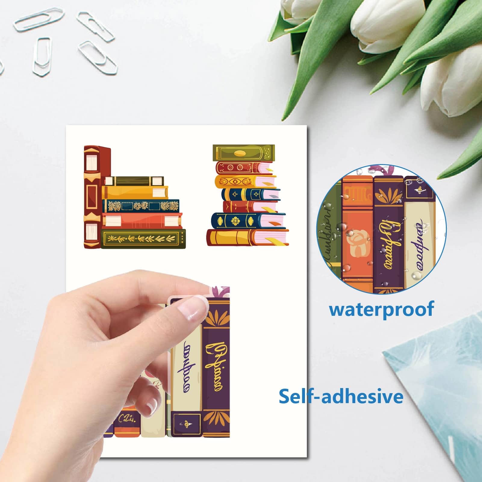 CRASPIRE 8 Sheets 8 Styles Book Window Stickers Boho Books Window Clings Waterproof Anti Collision Window Decals Peel and Stick Glass Wall Decoration for Home Bedroom Living Room Library 5.7x7.87 - Image 3