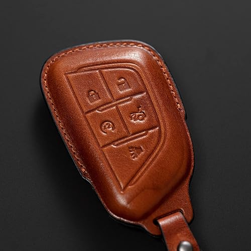 Miniatura 4 de Smyfob Cadillac - Funda de cuero para llavero de automóvil, accesorios para llave de automóvil, color marrón, compatible con llave Cadillac Blade