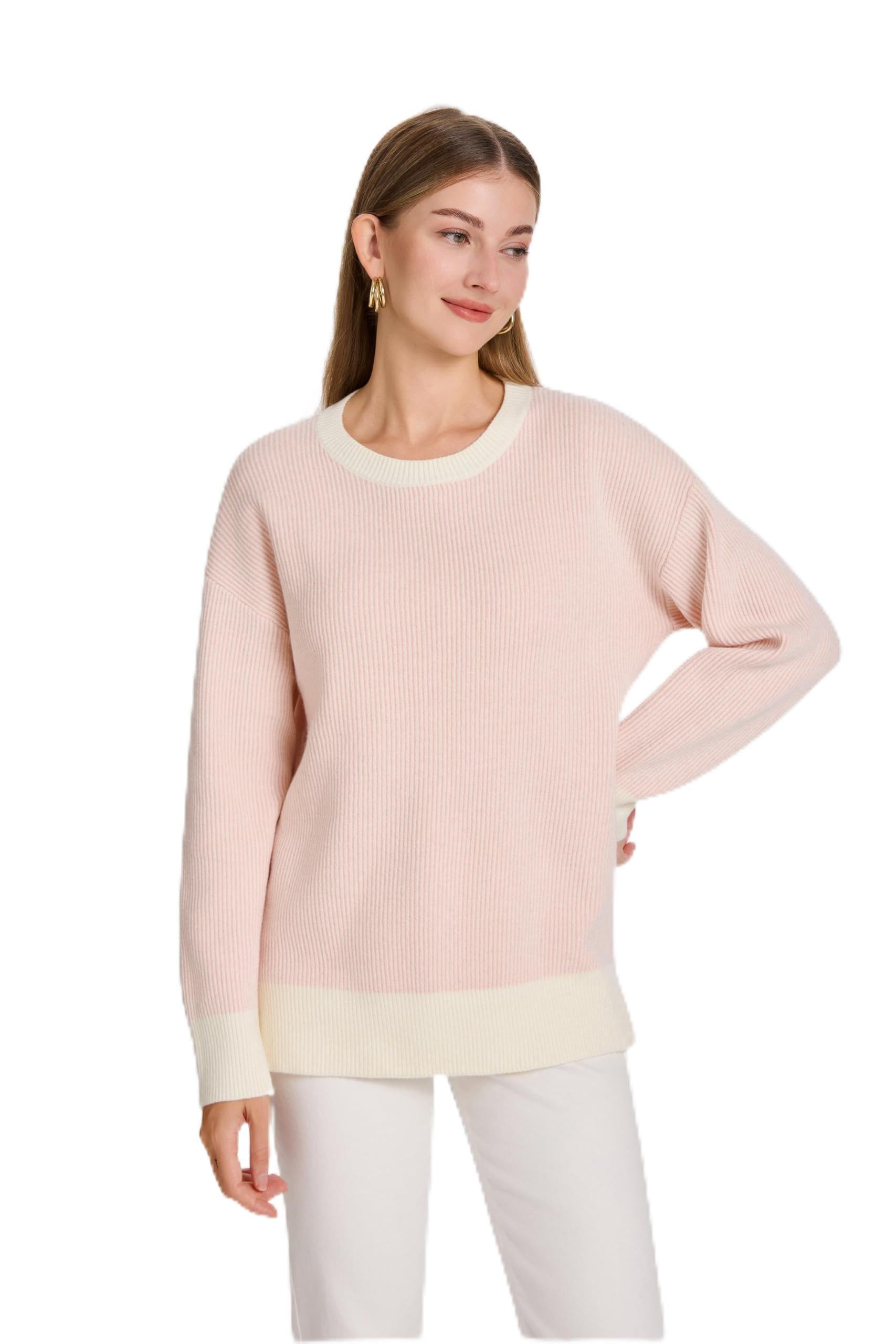 Sweaters for Women Long Sleeve Crewneck Soft Knit Lightweight Womens Sweaters Side Slit Fashion Casual Pullover Tops