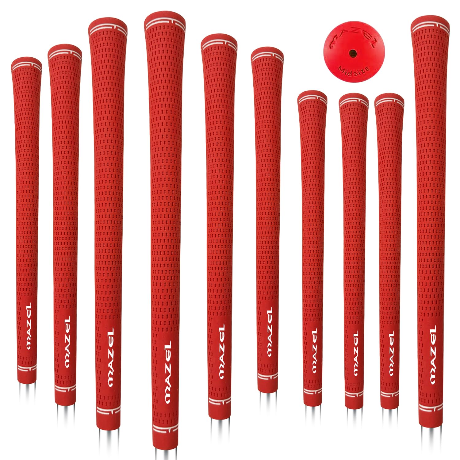 MAZEL Anti-Slip Golf Grips Set of 10 Non-Slip&Shock Absorbing Rubber Golf Clubs Grip Standard/Midsize for Improved Gripping Performance (Red, Mid-Sized)