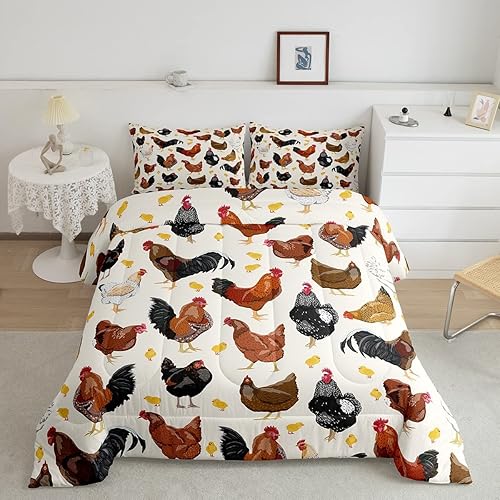Juego de edredón de pollo con bonito diseño de pollo para niños y niñas, juego de ropa de cama con temática de animales en 3D, decoración de