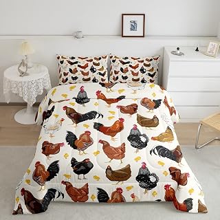 Feelyou Chicken Comforter Cute Chicken Pattern Comforter Set for Boys Girls Children 3D Animals Theme Bedding Set Room Decor Twin Size Quilt Set 2Pcs