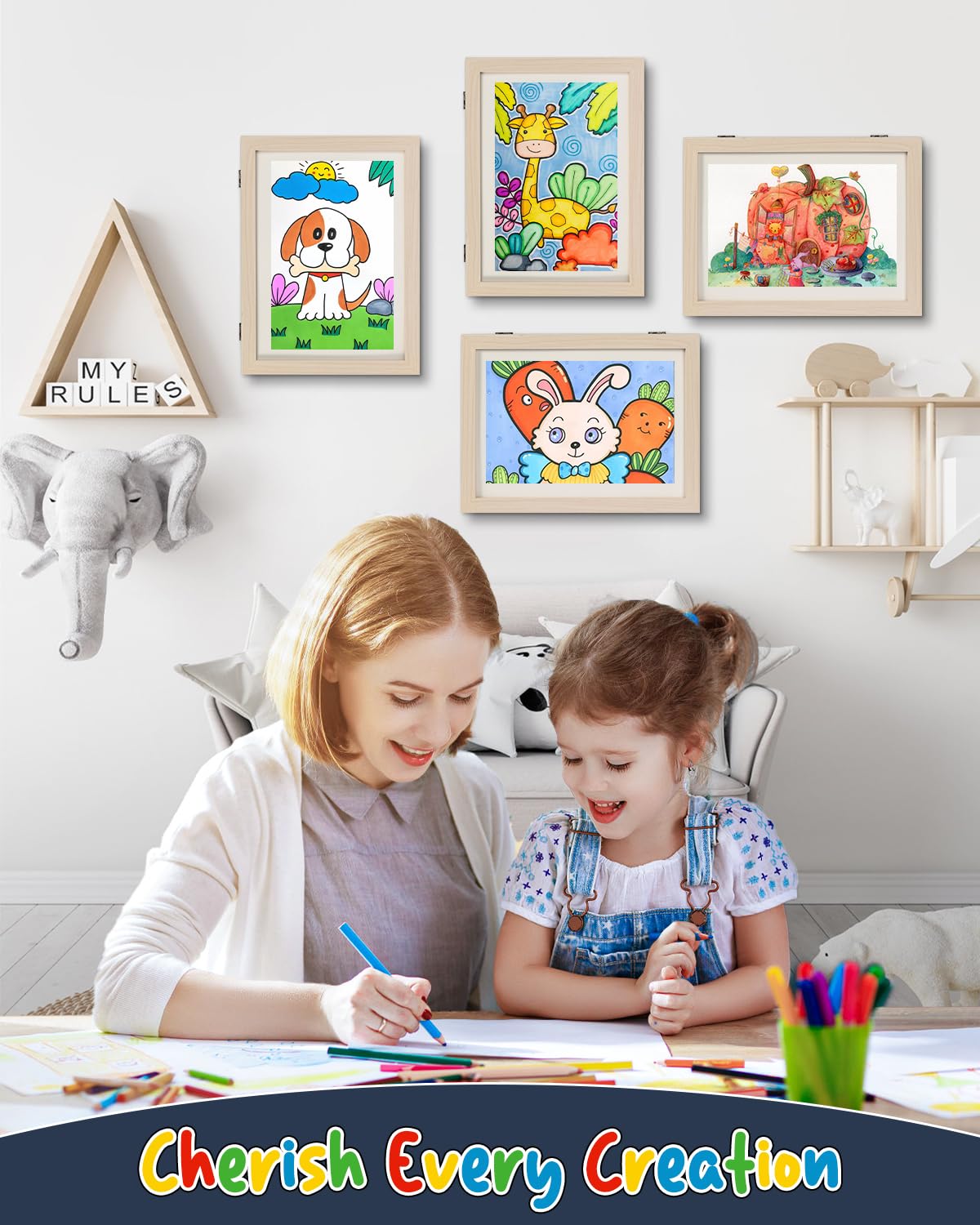 Ciscle Marcos de arte para niños, marcos de fotos A3 rellenables de apertura frontal, marcos de exhibición para obras de arte para niños, para 100 fotos, ideal para dibujos infantiles, proyectos de