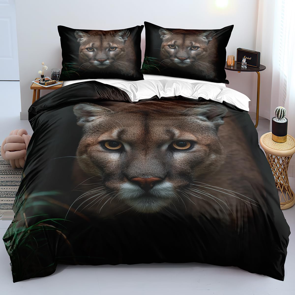 Parure de lit 140x200 housse de couette animaux sauvages safari noir