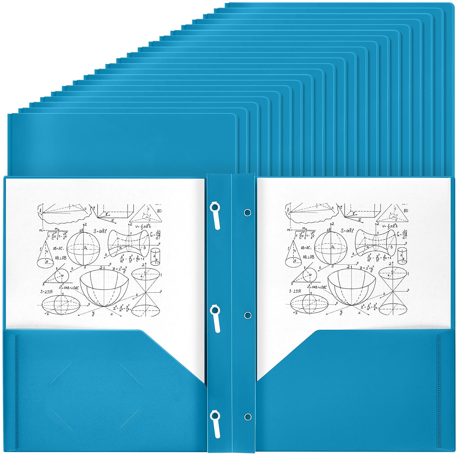 Yeaqee 60 Pcs Plastic Folders with Pockets and Prongs Plastic Folder 2 Pockets 3 Prongs with Business Card Slot Back to School Folders for Students, Teachers, Office Workers (Sapphire Blue)