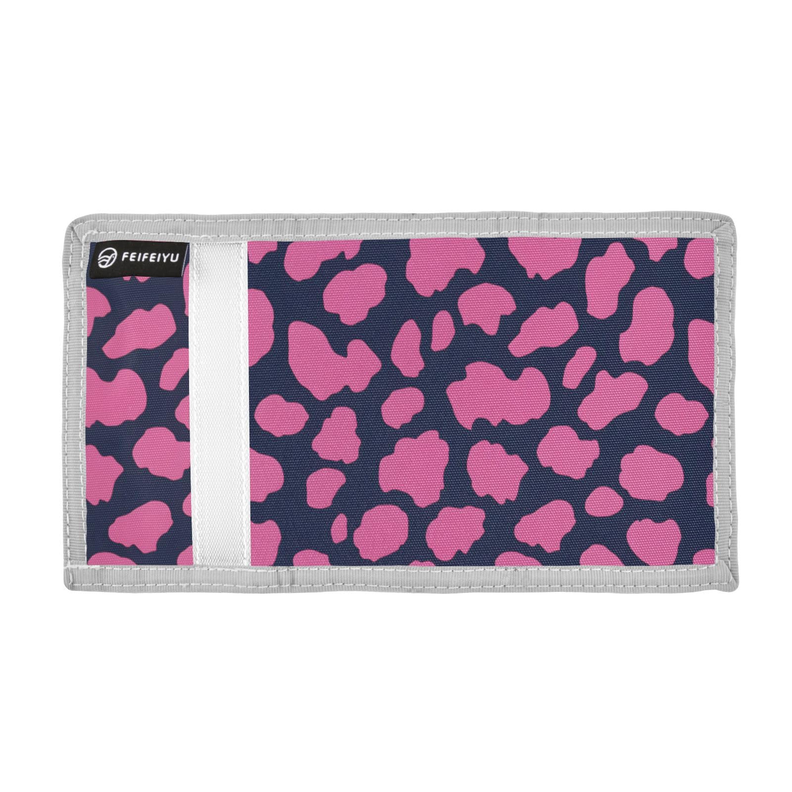 zyrtty Kids Wallets for Boys Girls Ages 4-18 Trifold, Pink Leopard Pattern Navy Wallet with Zippered Coin Pocket and Card Holders, Novelty Wallet for Childrens Birthday Gifts