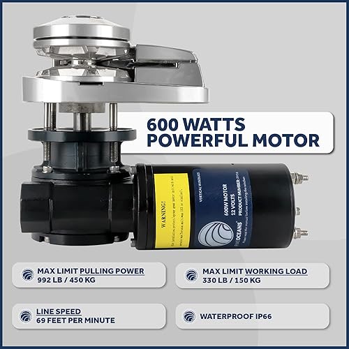 Miniatura 3 de Five Oceans Kit de molinete, molinete de anclaje de barco, 12 V CC, incluye solenoide, disyuntor, interruptor de pie arribaabajo e interruptor
