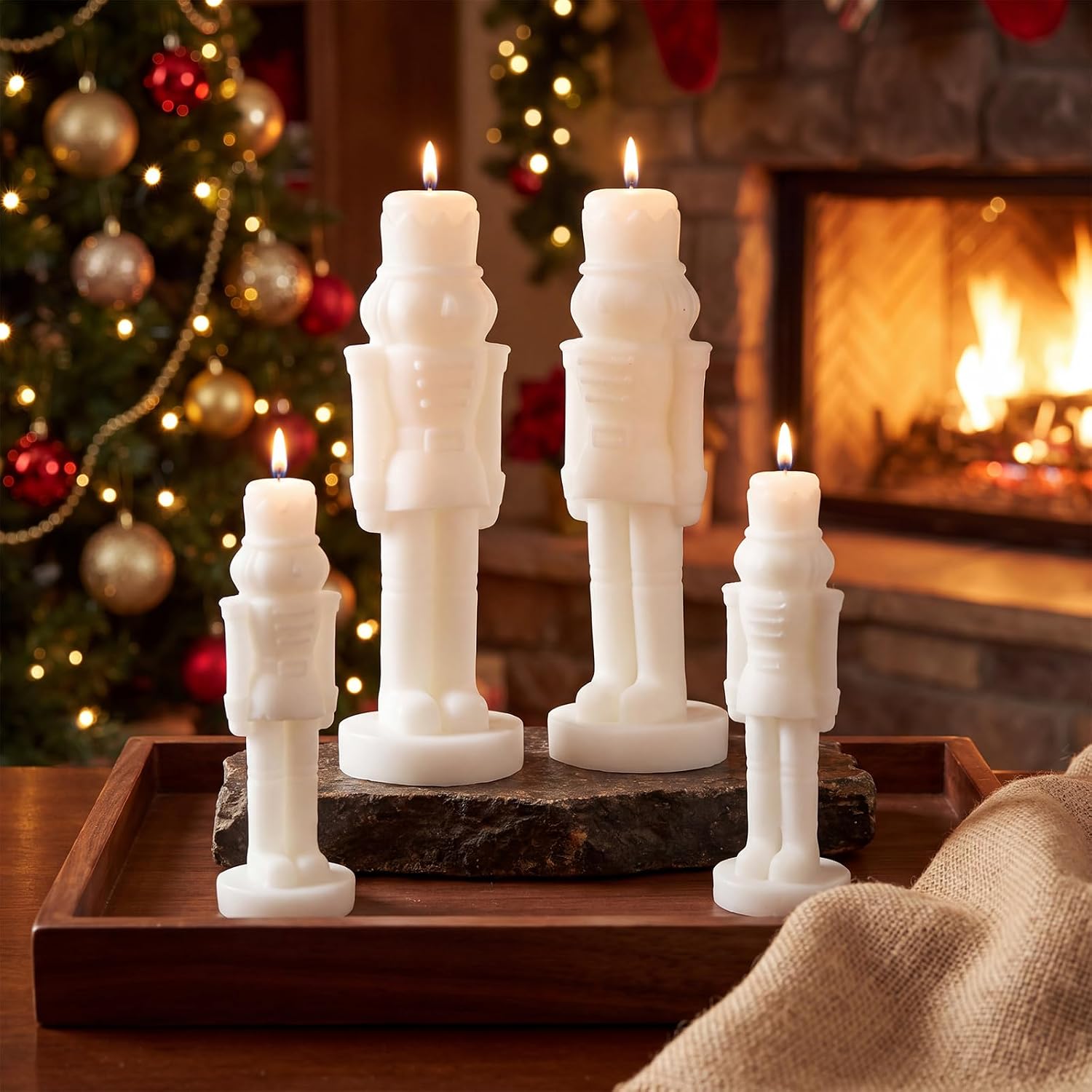 Conelist 4 Pcs Christmas Nutcracker Candles Soy Wax Pillar Candle Xmas Gift