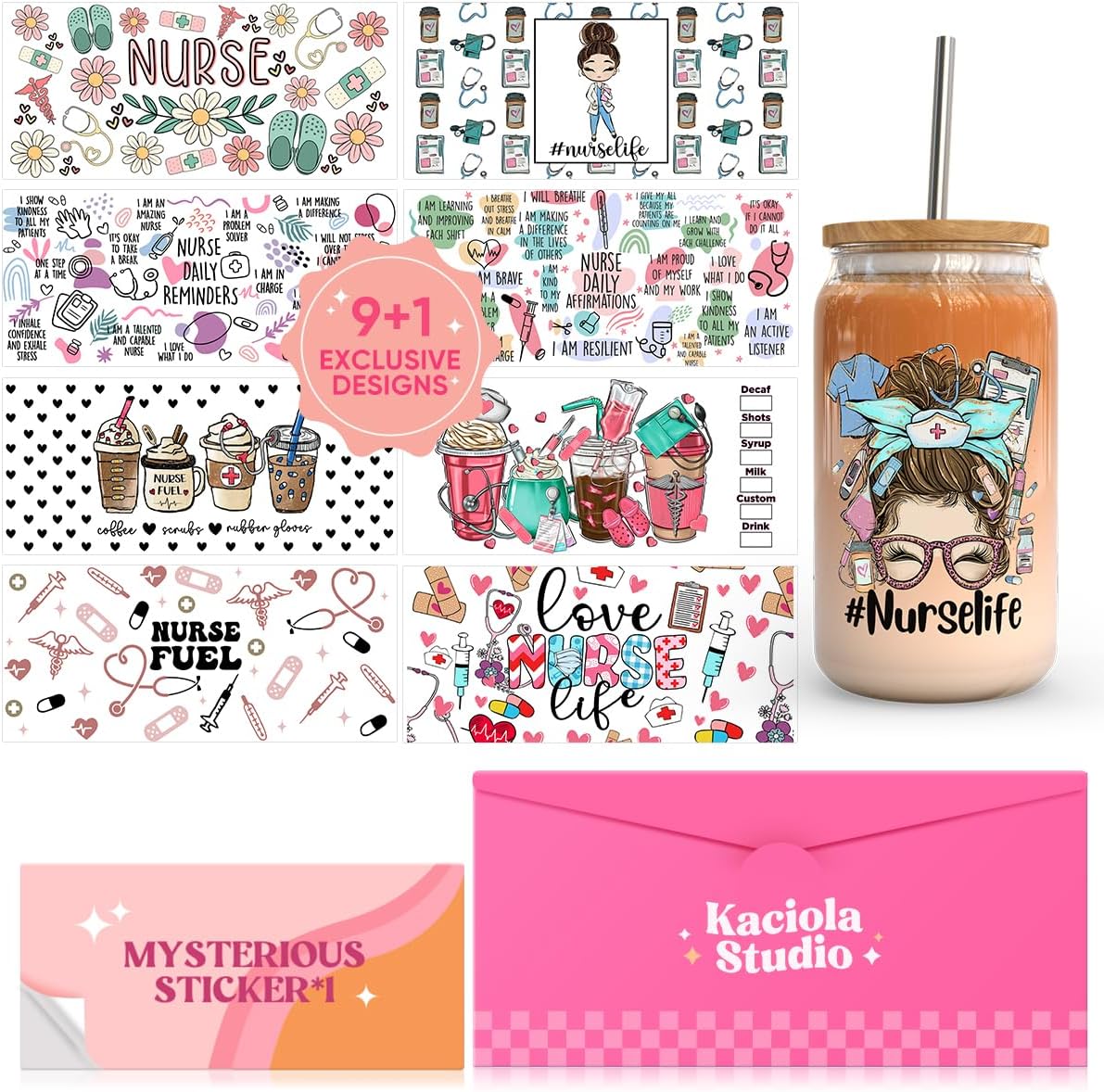 Amazon.com: Kaciola UV DTF Cup Wraps for 16 oz-9 Sheets Nurse Theme UV ...