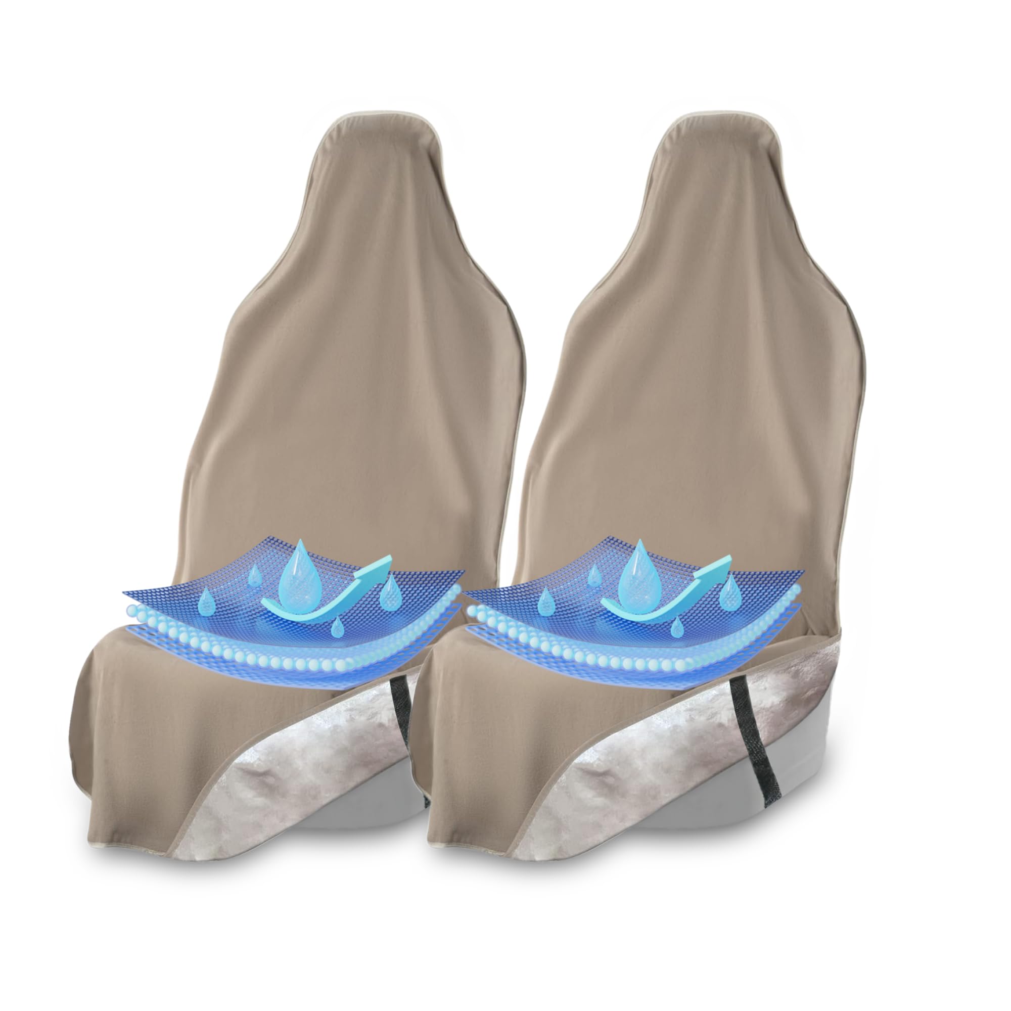 EliteSport Front Seat Cover, Universal Fit Waterproof, Sweatproof, Odor-Resistant, and Machine Washable Car Seat Protector with Non-Slip Underlayer for Pet, Travel, and Outdoor Adventure, Tan, 2Pack