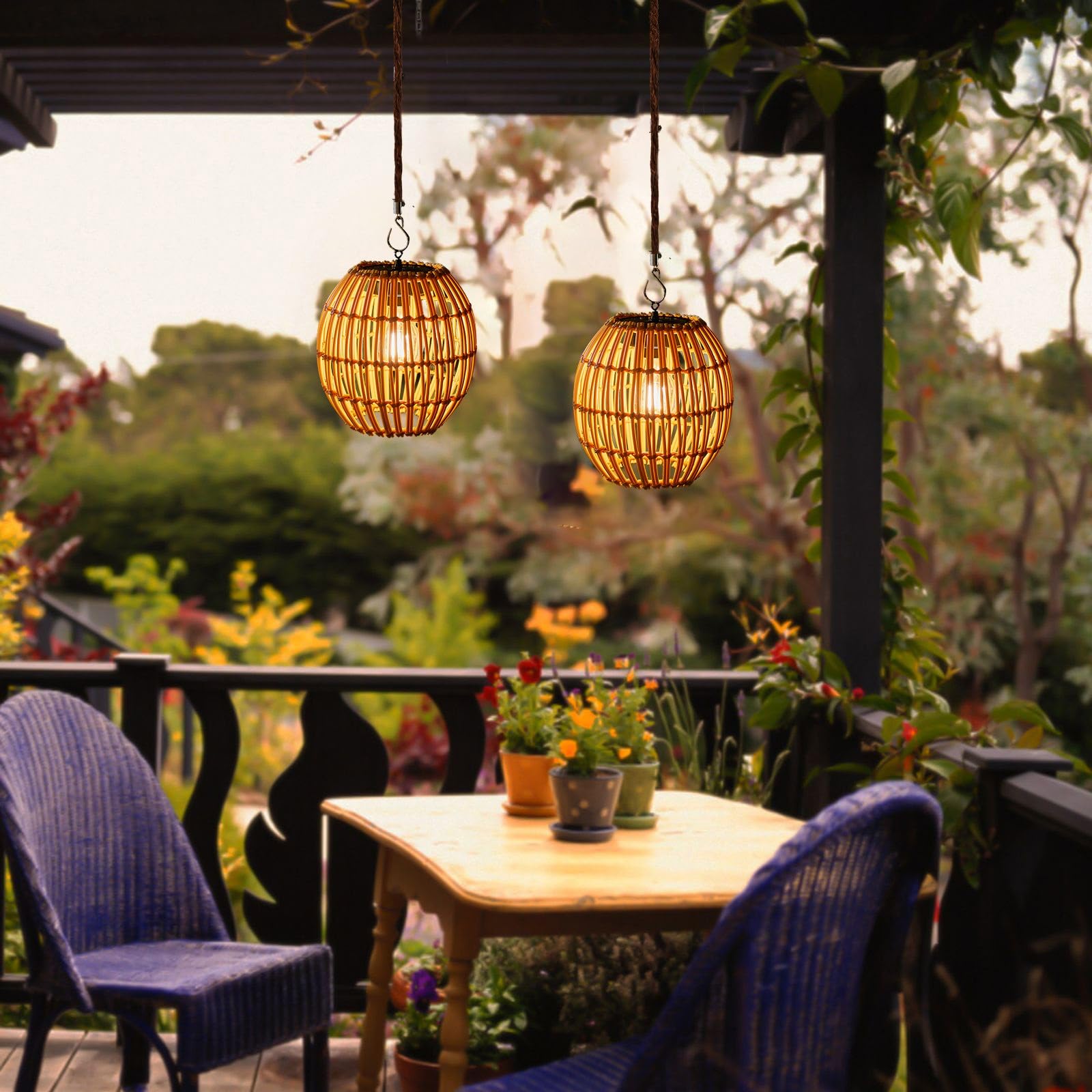 Pearlstar Lanterna Solare In Rattan Per Esterno - Lampada Sospesa Bohémien Con Catena E Luce Calda - copertina