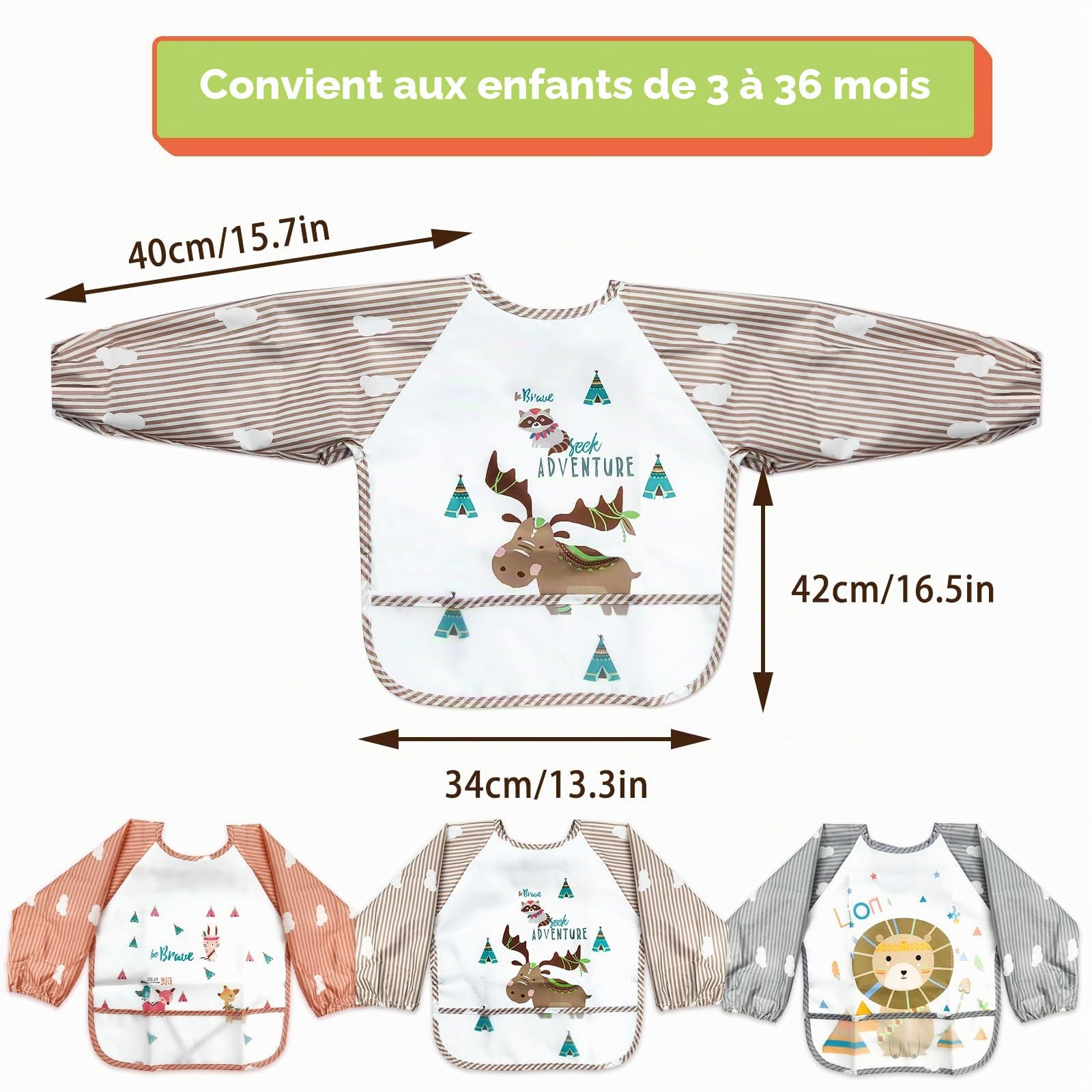 LISOPO bavoirs bebe bavoir manches longues bebe bavoir imperméable bébé Unisexe pour Bébé de 6 mois à 3 ans