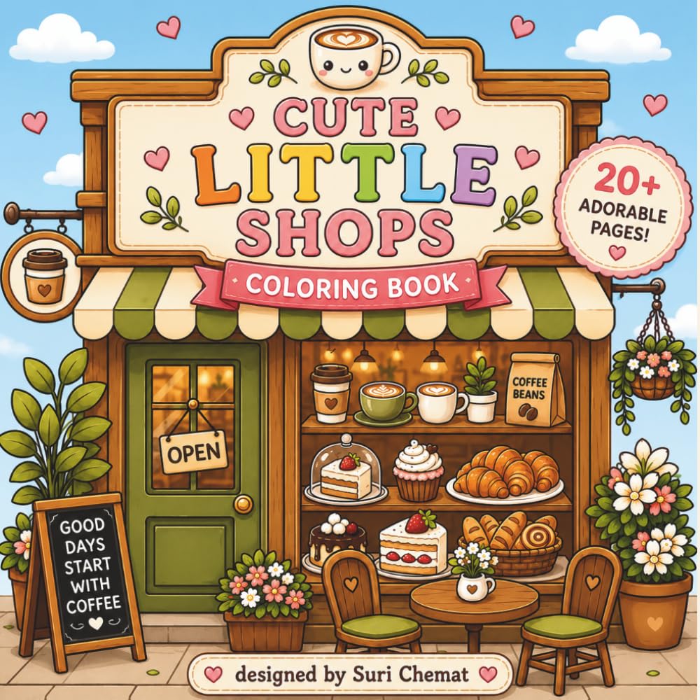 Cute Little Shops: Sweet Shops: Bold & Easy Coloring Book Featuring Cozy Cafés, Bakeries, Dessert Shops & Sweet Stores