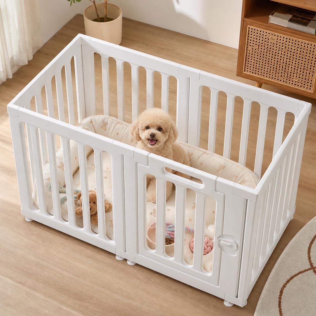 VNE Dog Playpen Indoor Portable Puppy Playpen with Door Easy Setup 6 Panels | Modern Style, Expandable, DIY, Tool-Free Installation
