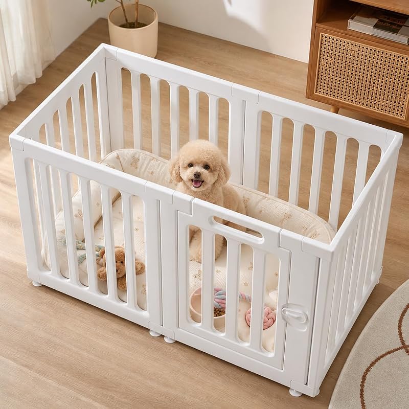 VNE Dog Playpen Indoor Portable Puppy Playpen with Door Easy Setup 6 Panels | Modern Style, Expandable, DIY, Tool-Free Installation