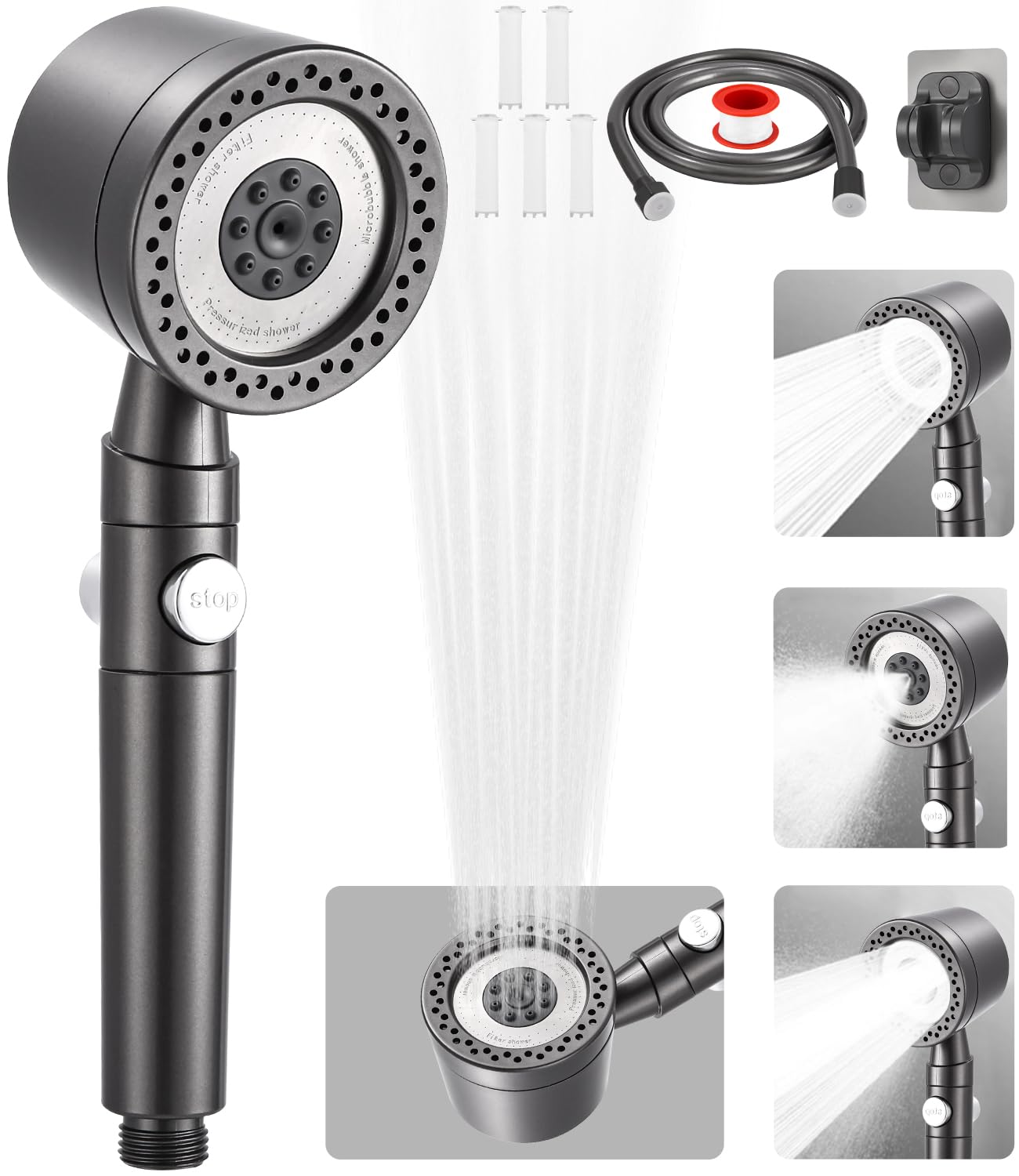 Pommeau de douche avec filtre à économie d'eau, Douchette minérale, 3
